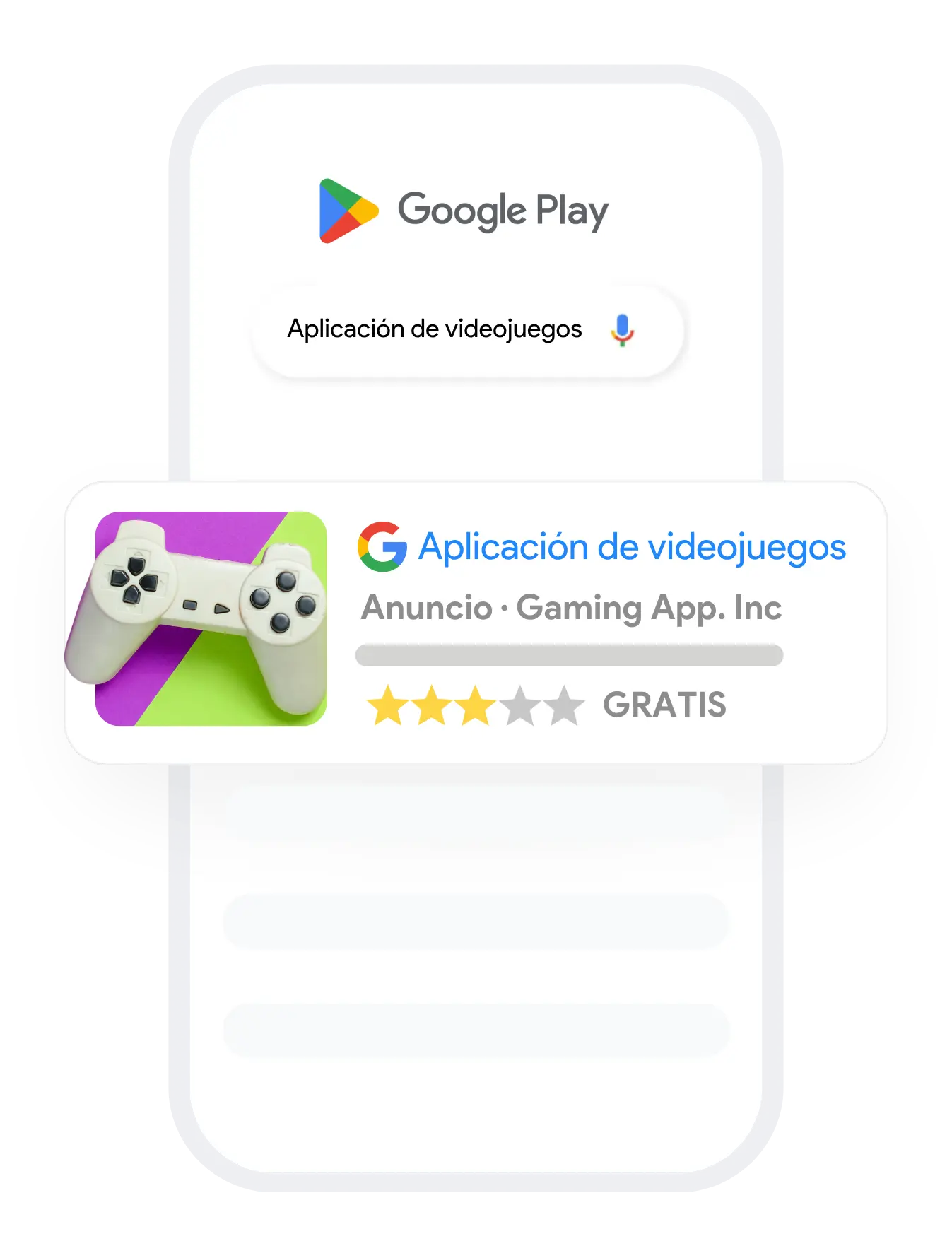 Mockup de campaña de Aplicaciones de Google Ads en Google Play