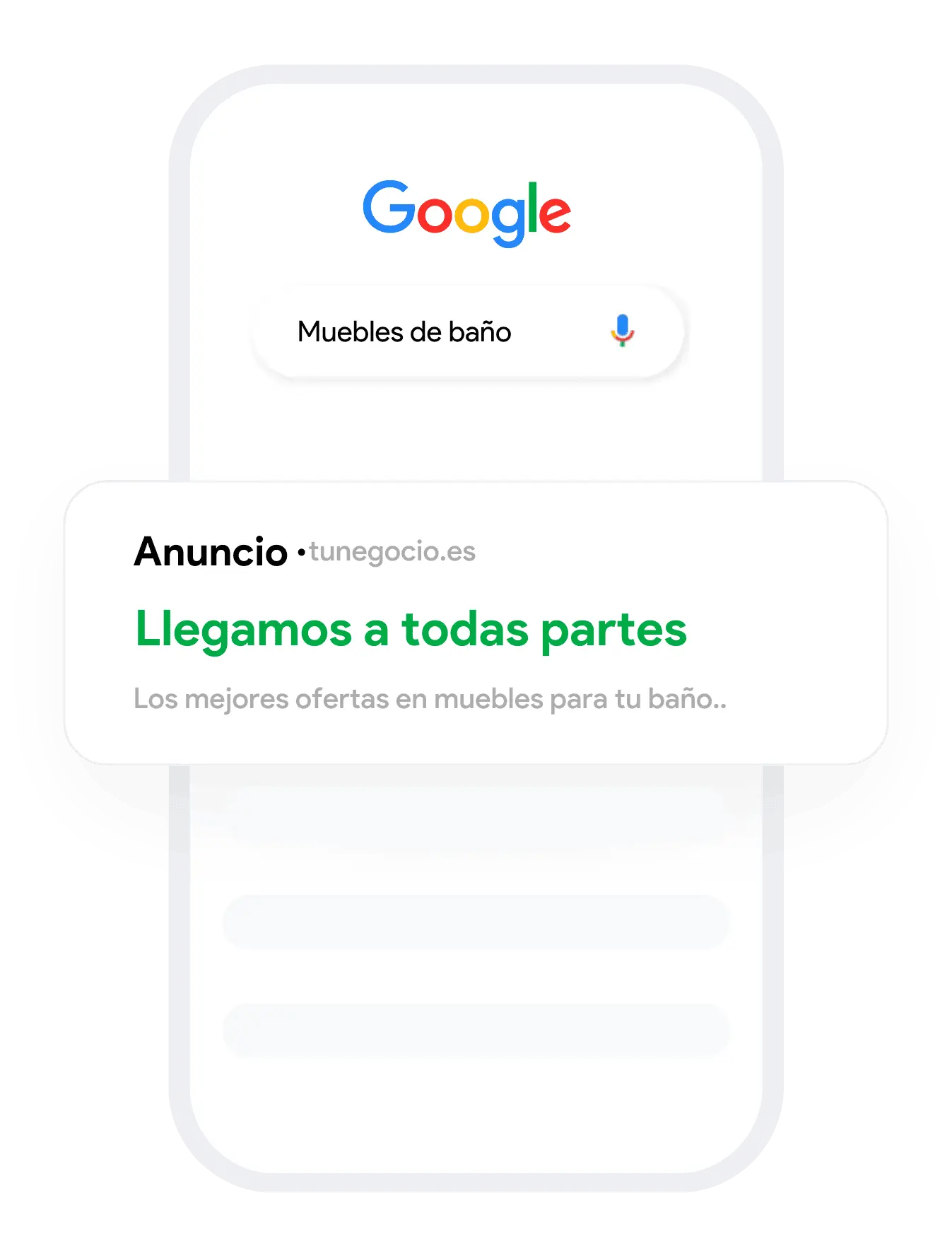Mockup de anuncio de Búsqueda de Google Ads en el móvil